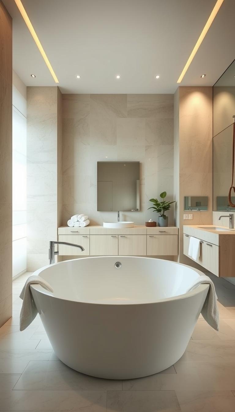 Warm bathroom with calm spa-like styling