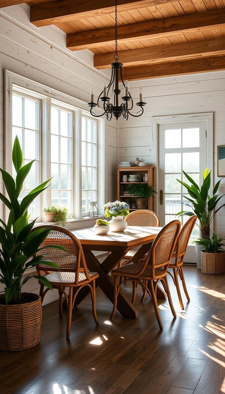 Warm kitchen and dining nook with natural materials