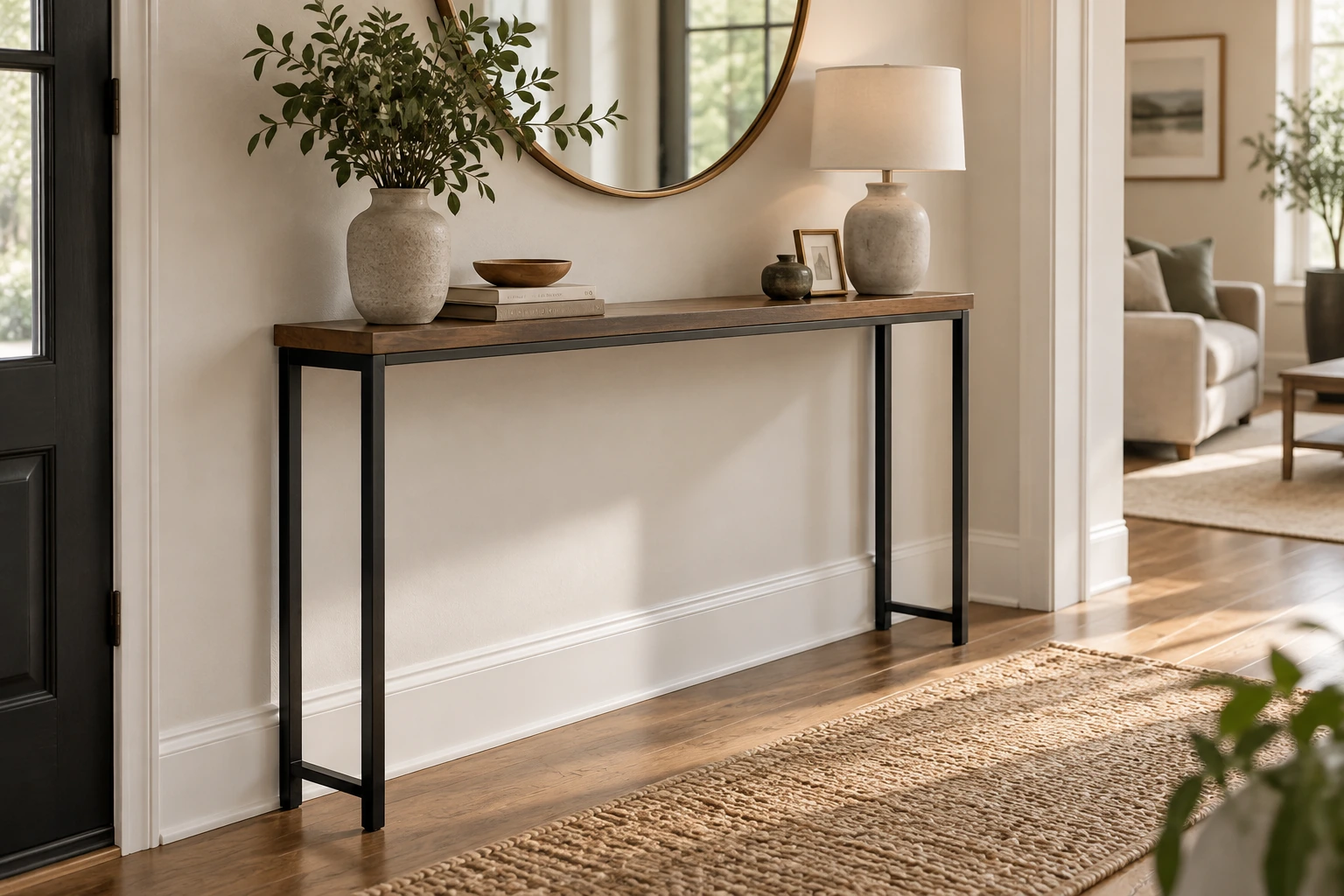 Compact entryway storage organized around everyday items