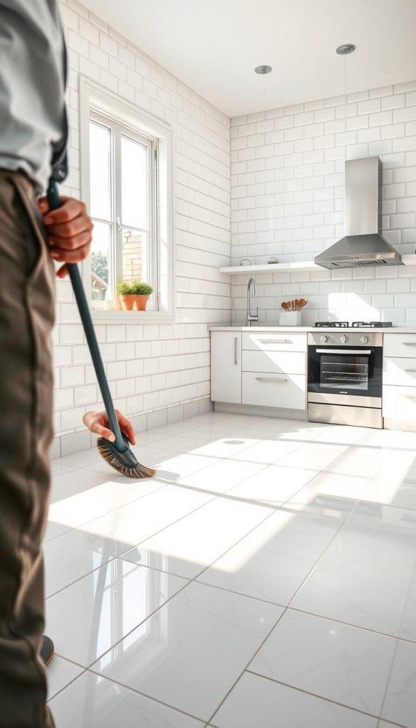 Clean white grout lines maintenance