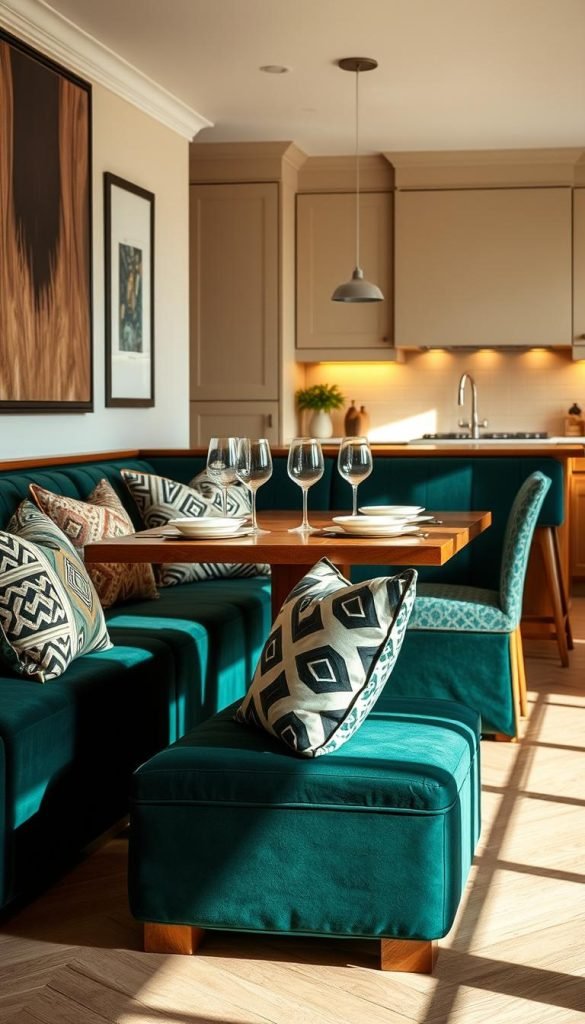 Creative fabric choices for banquette seating Creative fabric choices for banquette seating