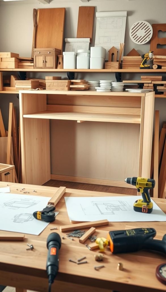 DIY Murphy desk construction process