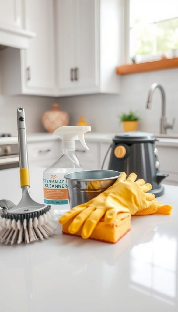 Essential grout cleaning tools organized