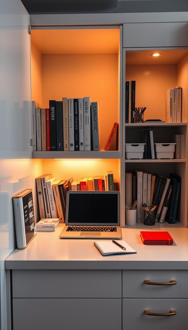 How can I create a homework station inside a kitchen cabinet?