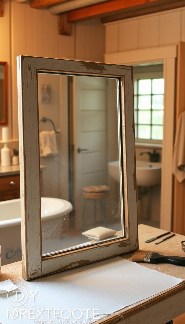 How can I turn an old window frame into a bathroom mirror?