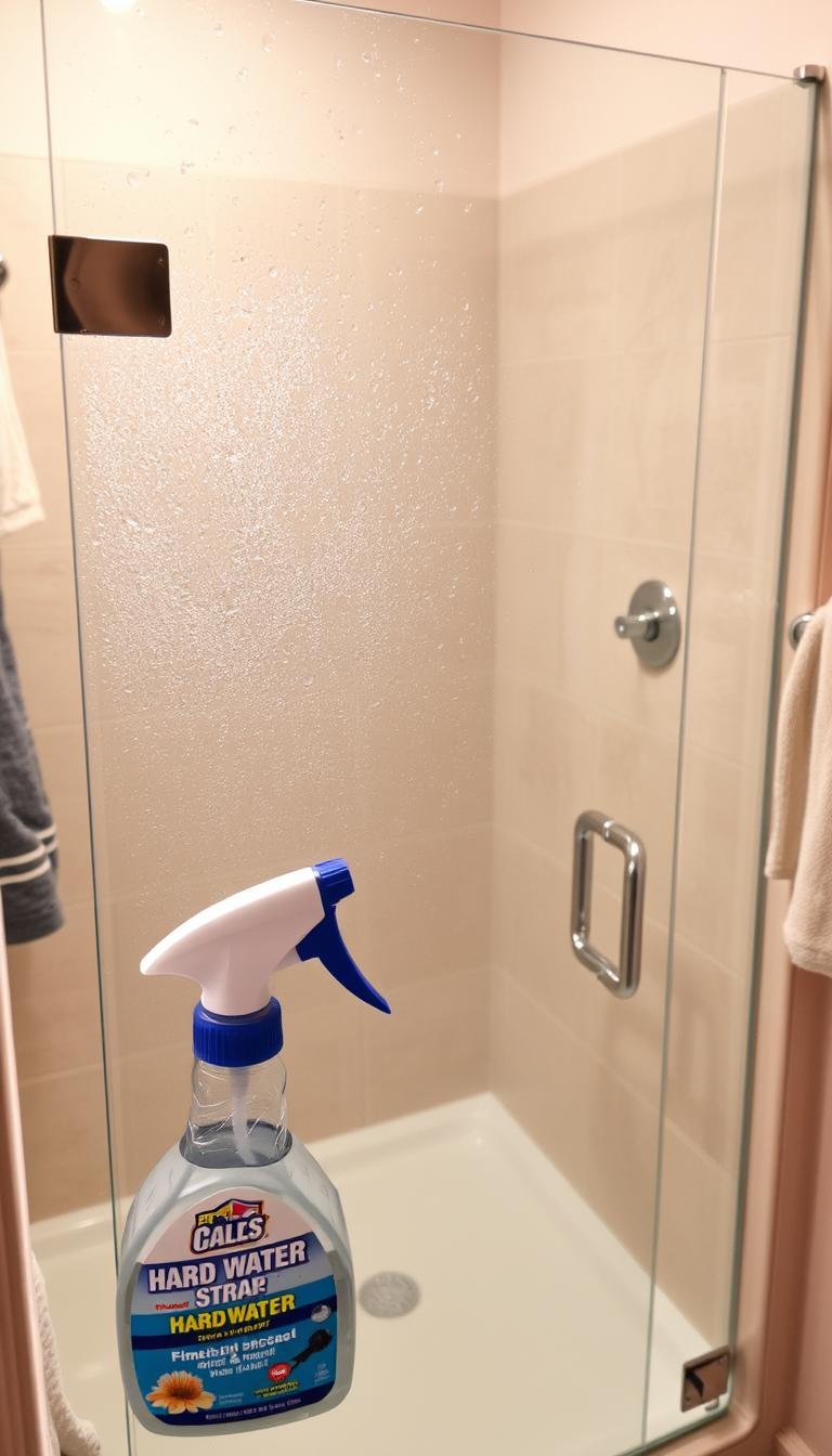 How do I stop my glass shower door from hard-water spots?