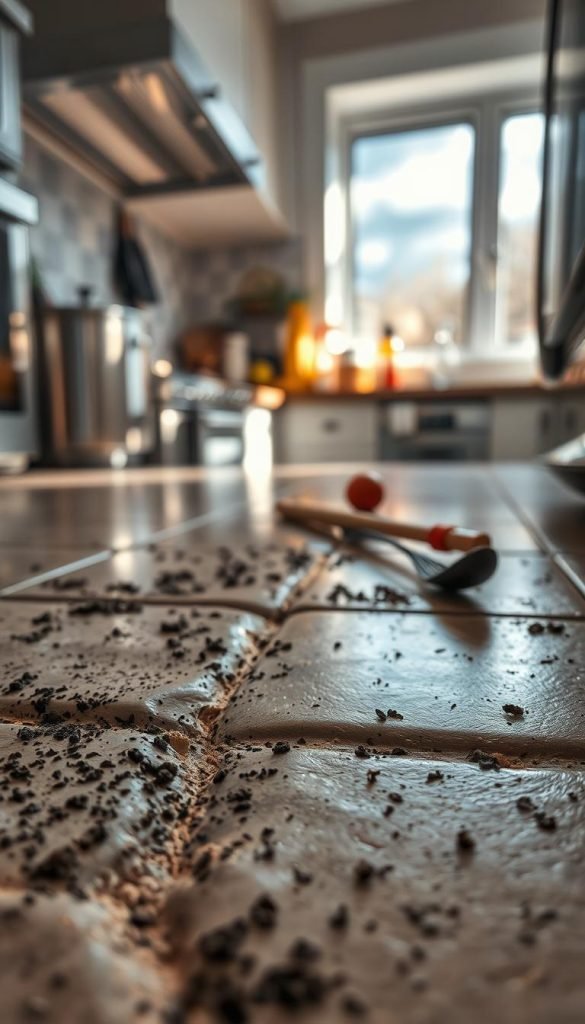 Porous grout lines showing dirt accumulation