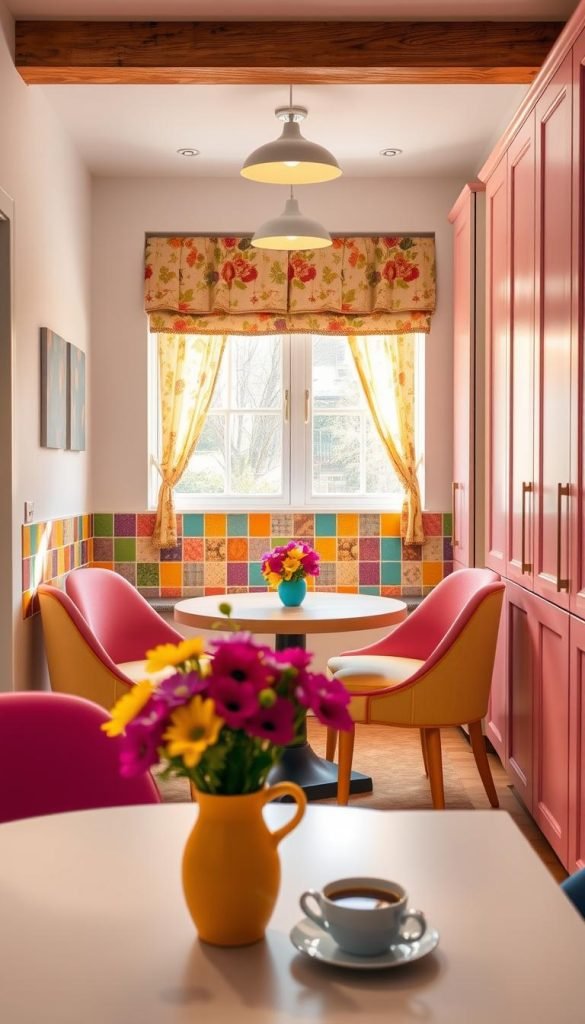 colorful galley kitchen breakfast nook