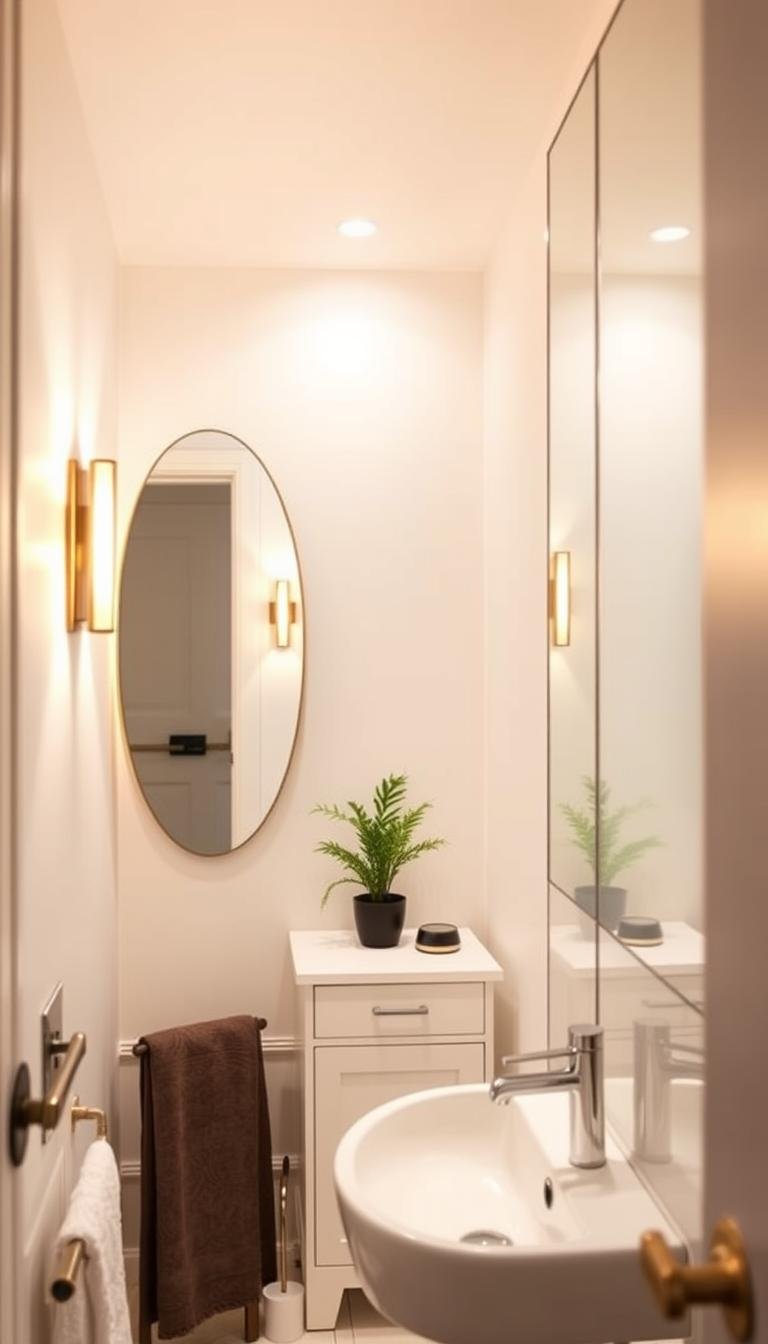 Small bathroom with mirror and balanced face lighting