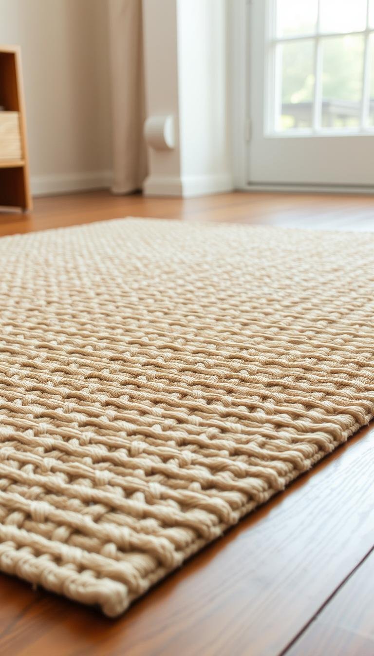 Close view comparing area rug weave and pile construction