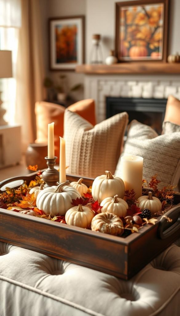 seasonal ottoman tray styling
