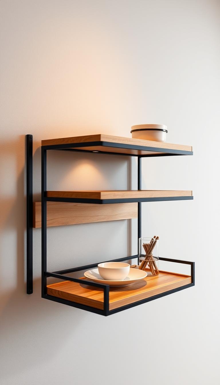 How can I add a breakfast tray wall rack that folds flat when empty?