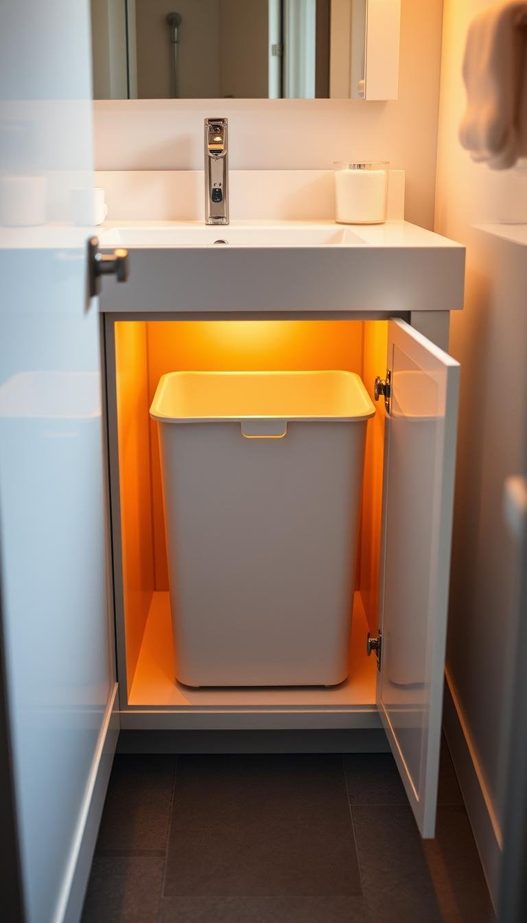 How can I add a hidden hamper inside a bathroom vanity?