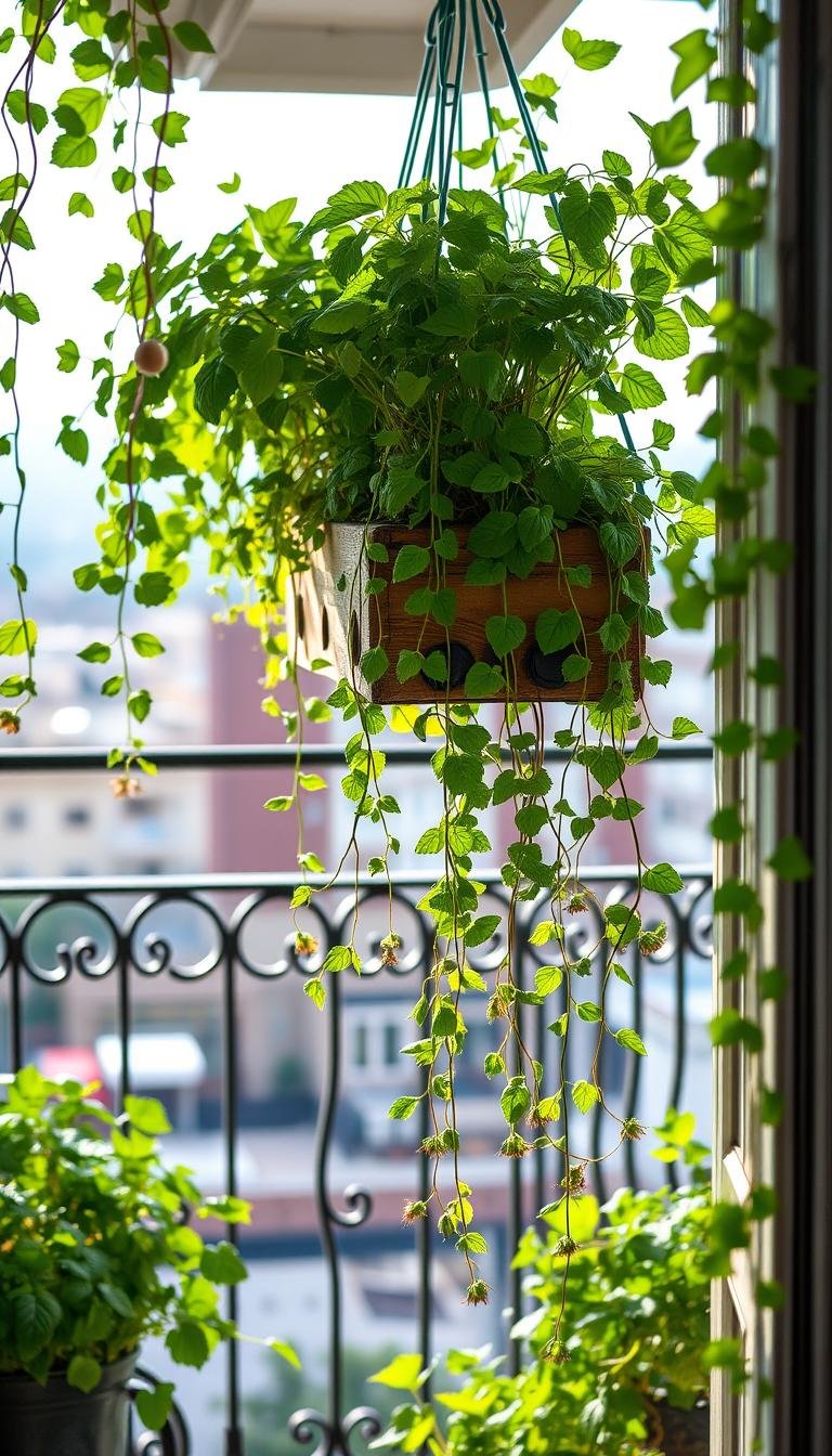How can I make my balcony railing into a hanging herb garden?