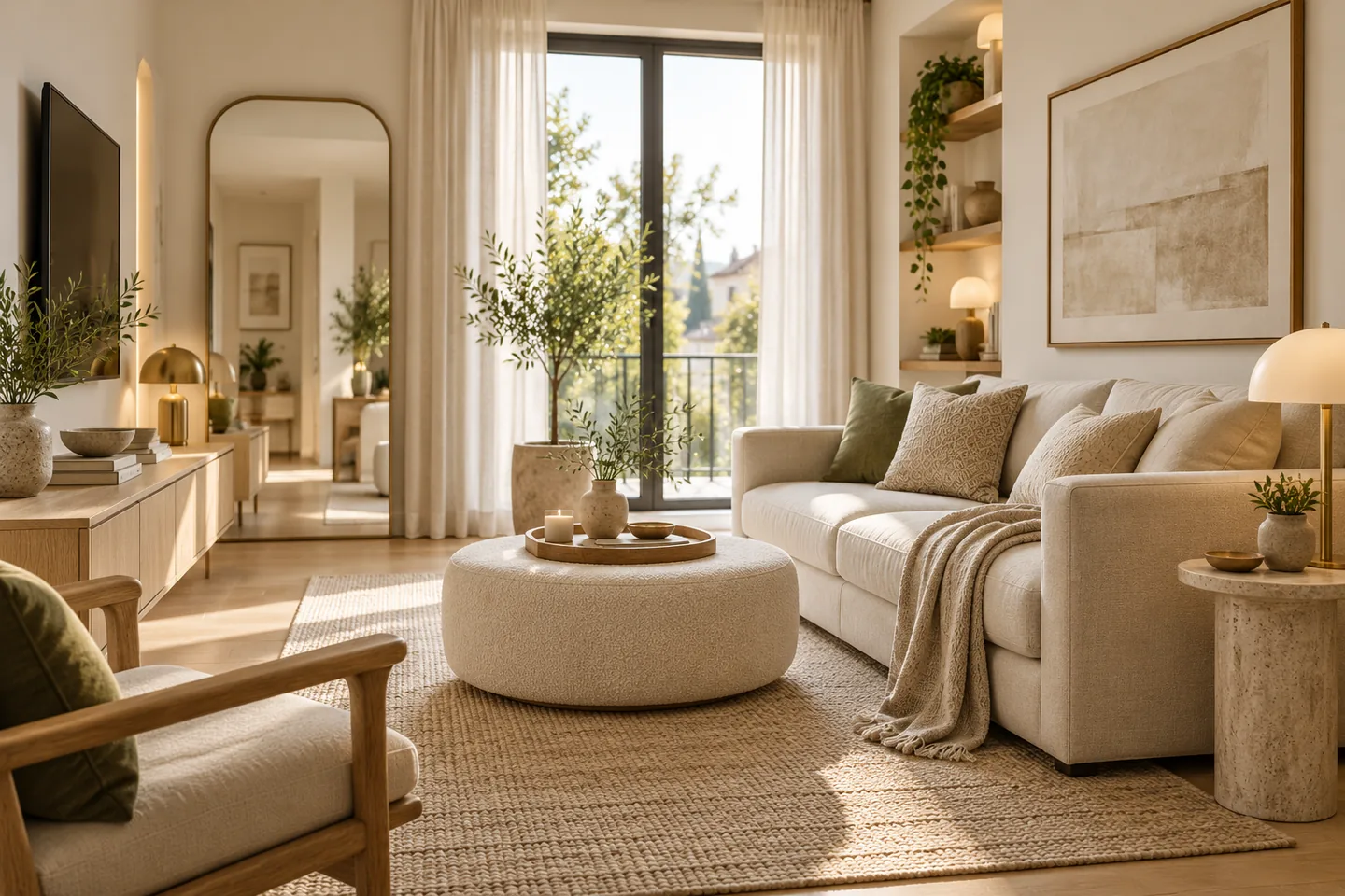 Airy compact room with space-saving furniture