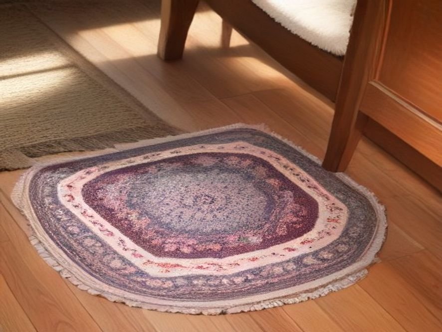 Area rug corner lifted to reveal a felt and non-slip rug pad on wood flooring