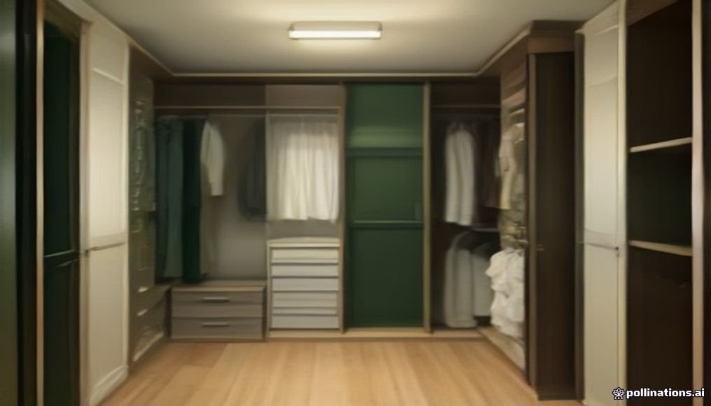 Organized walk-in closet with hanging clothes, drawers, shoe storage and clear circulation
