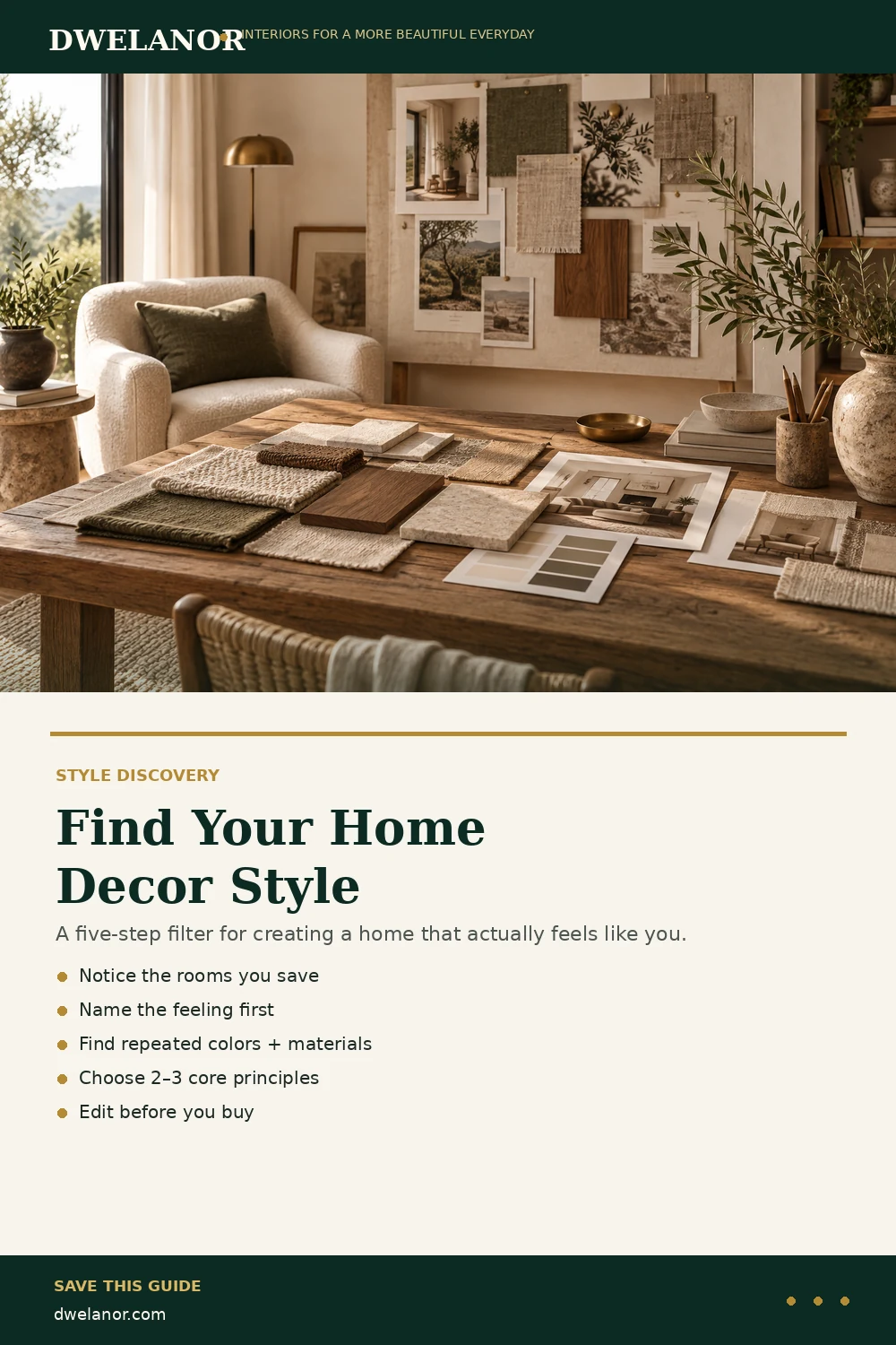 Pinterest five-step graphic for finding your home decor style
