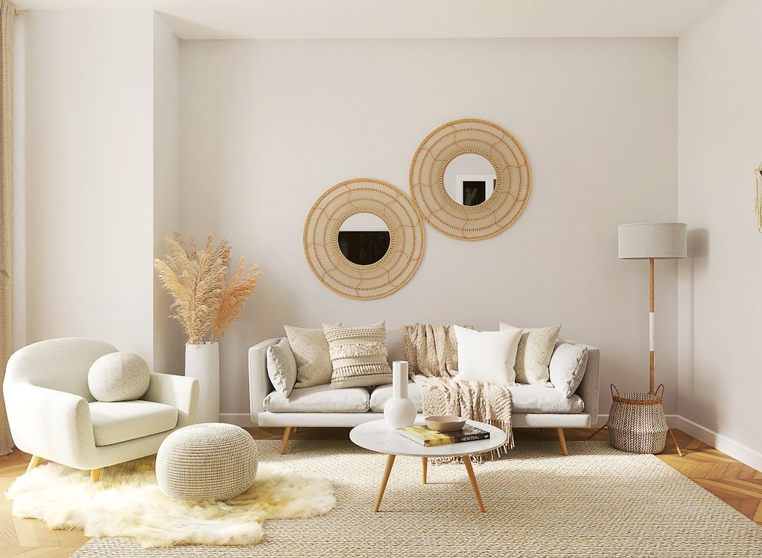 Small living room with compact furniture arranged around a clear walking route
