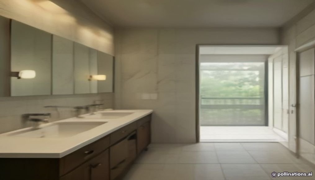 Warm bathroom with vanity mirror, layered lighting, walk-in shower and natural finishes