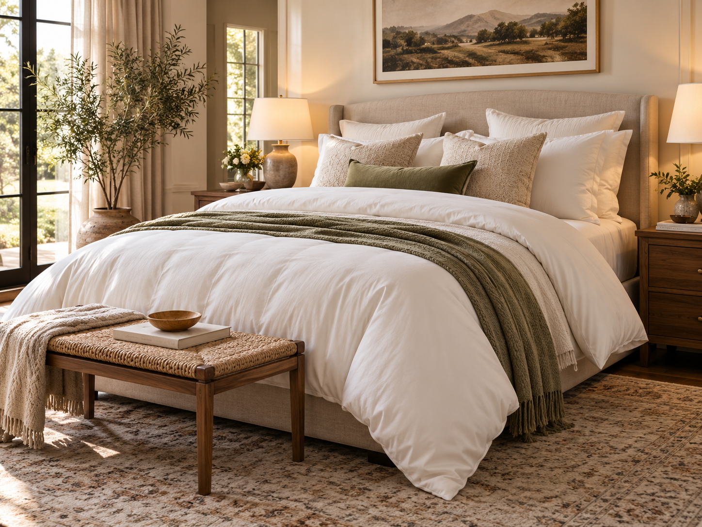 Warm bedroom with lofty duvet insert and generous bed overhang