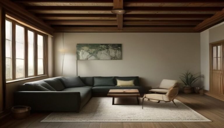 Warm living room with a correctly sized area rug anchoring a sofa and chairs