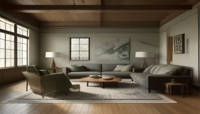 Warm living room with an area rug lifted to show a felt and rubber rug pad on hardwood flooring