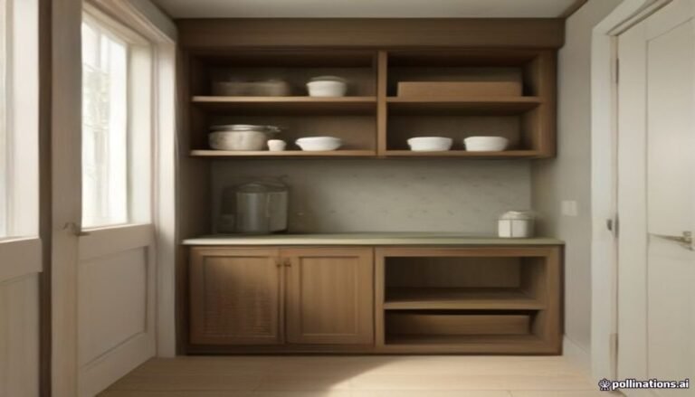 Warm organized home interior with closed cabinets, open shelves and baskets